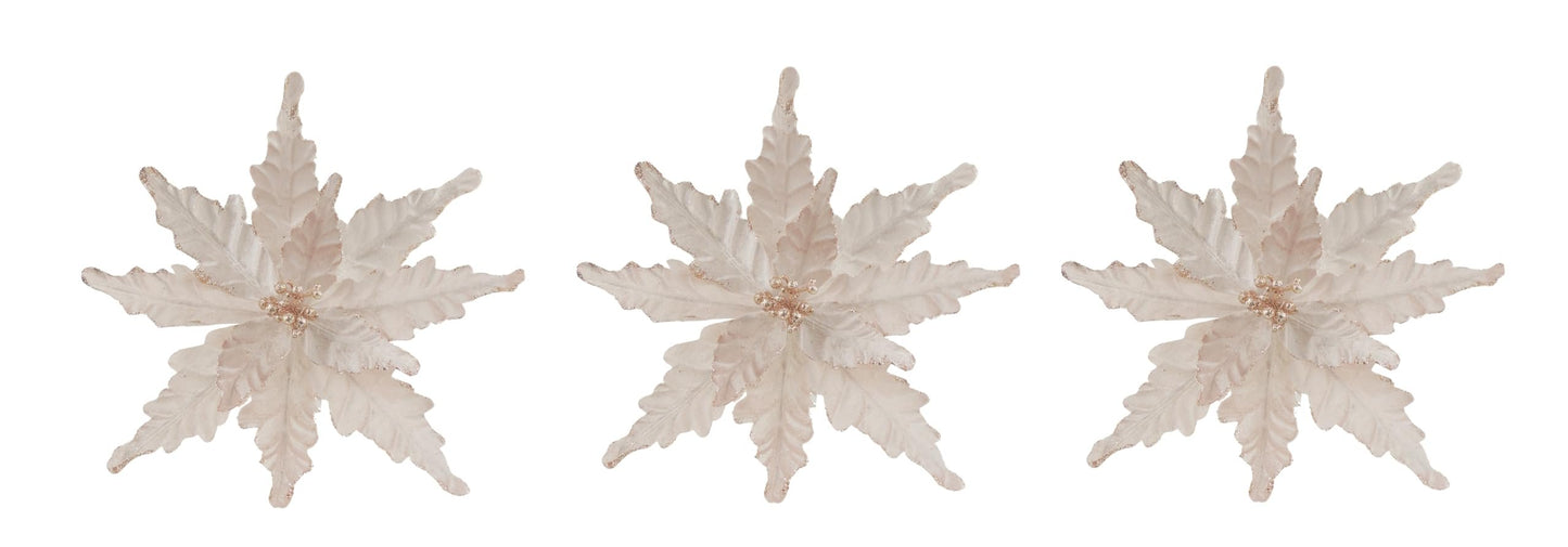 Glamour Girlz Set of 3 Large Velvet Sequin 30cm Pink Poinsettia Flower Clip Christmas Tree Floral Pick Ornament Xmas Decor Garland Wreath Home Decoration