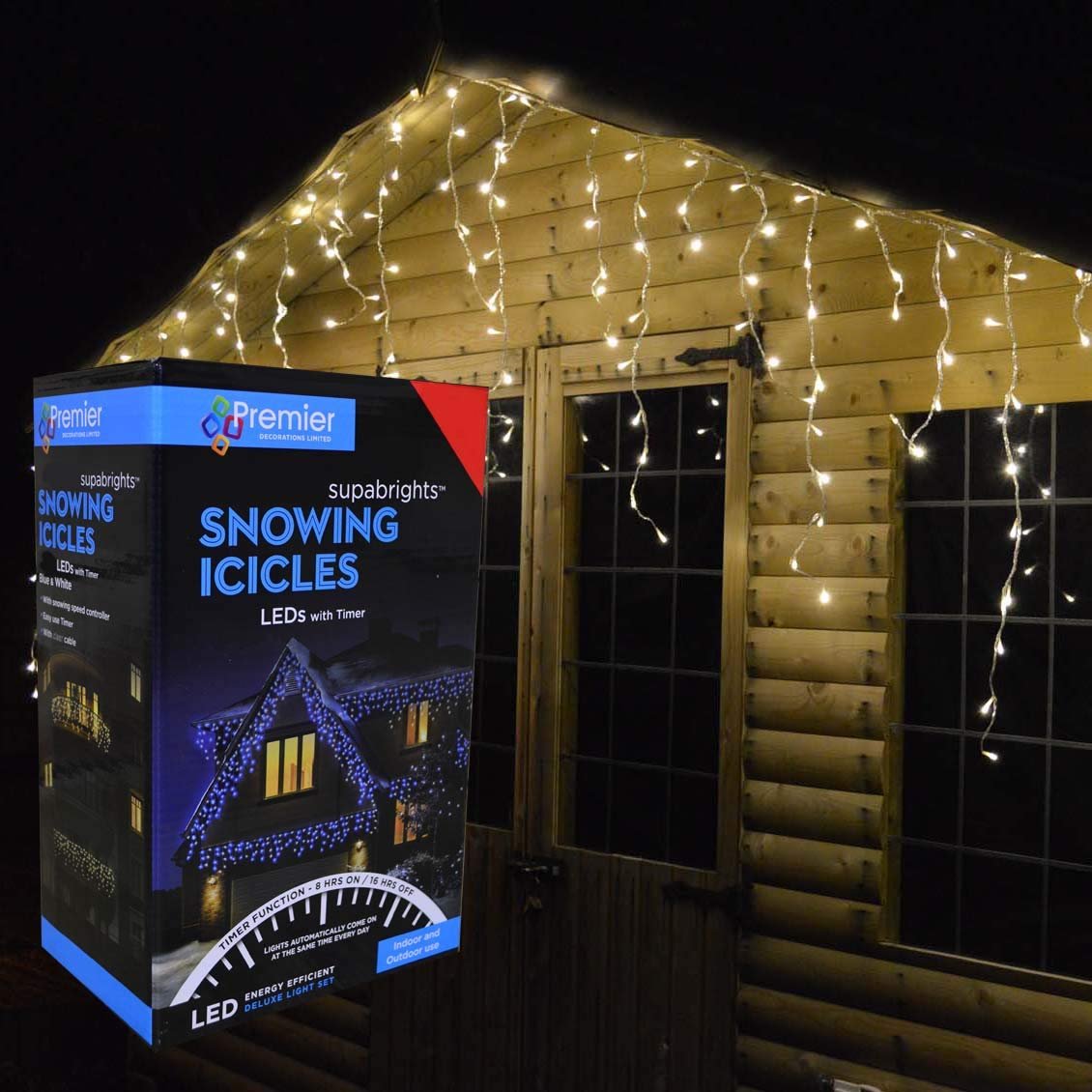 Premier Snowing Icicles Outdoor Christmas Fairy Lights & Timer