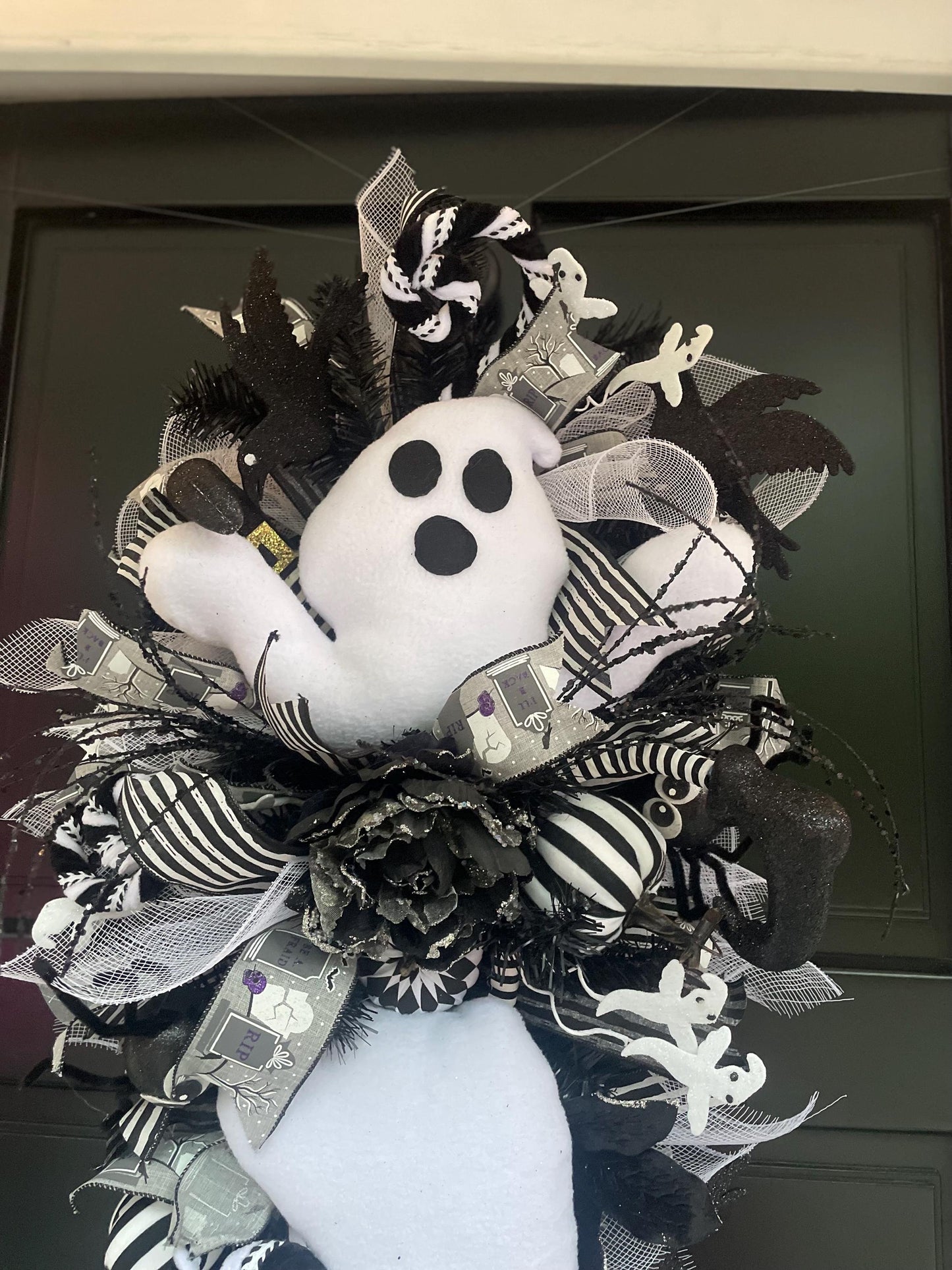 XL Ghost Fall Halloween Front Door Wreath Luxury Teardrop Rustic Wall Porch Hanger House Home Decor Decorations Spooky Ghoul Glam Boho