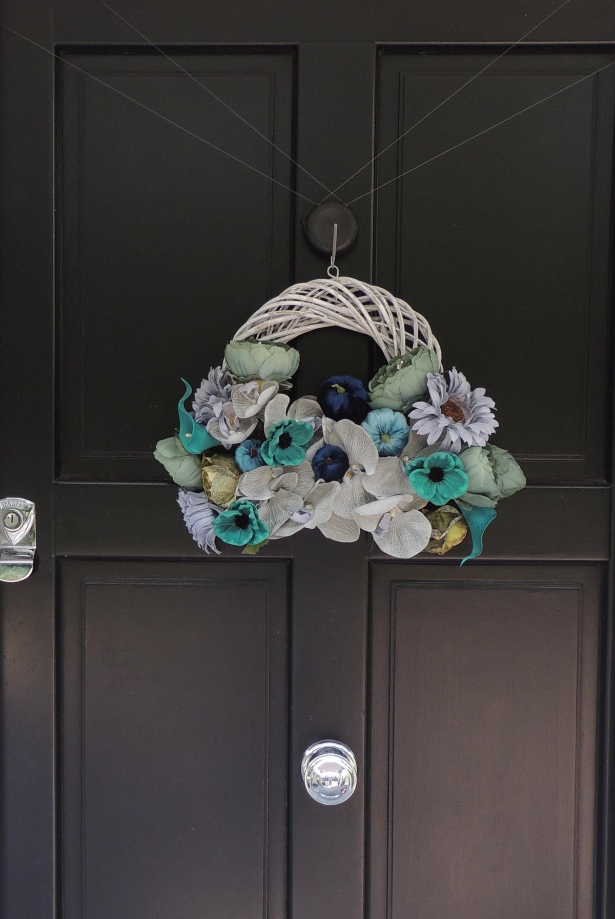 Blue Pumpkin Wreath, Beach House Front Door Wreath, Teal Floral Wreath, Turquoise Wreath, Modern Summer Wreath, Luxury Door Decor,Lake House