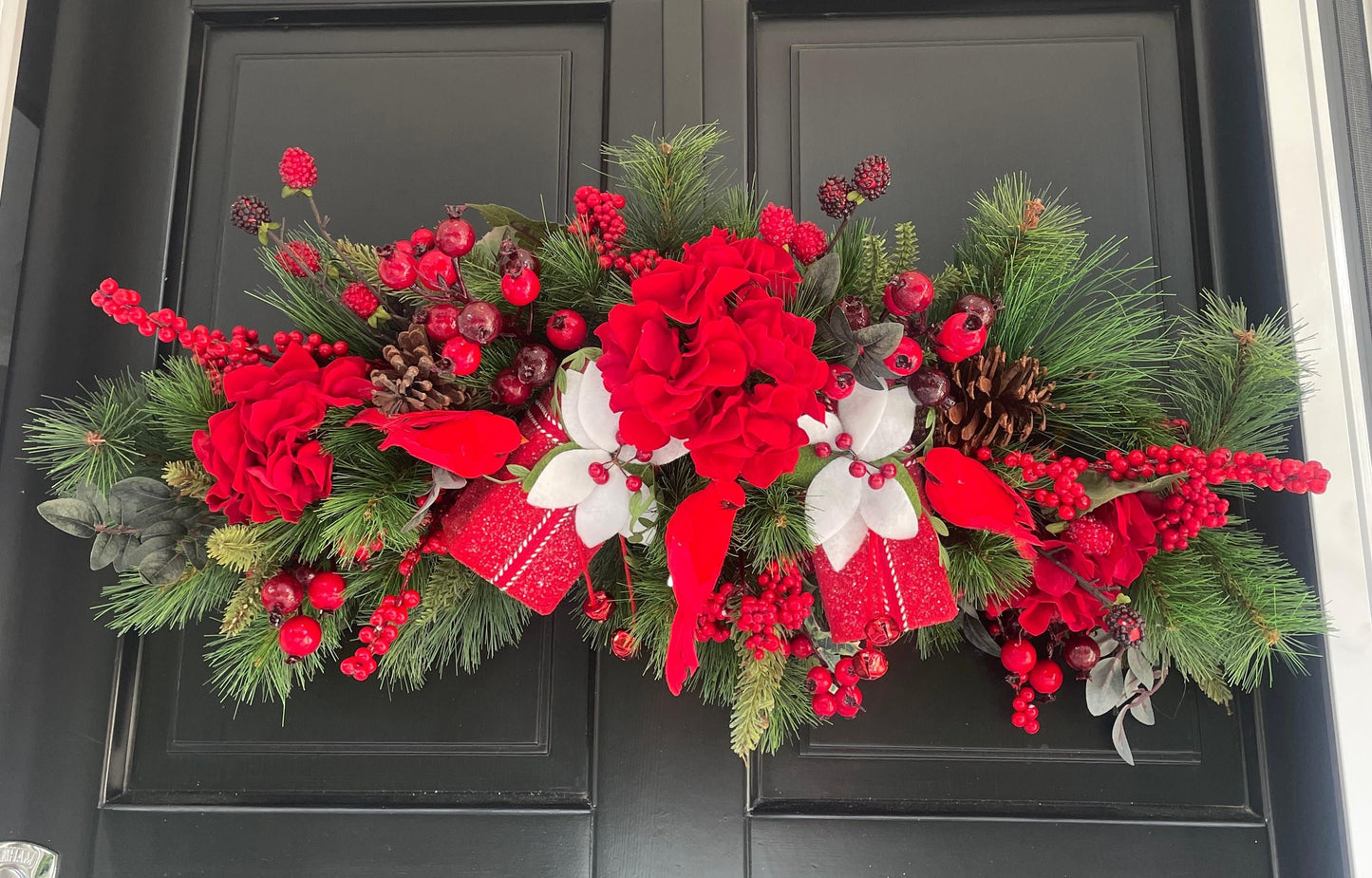 Traditional Red Green Christmas Wreath Front Door Luxury Home Decorations Xmas Winter Mantle Decor Holiday Wreath Advent Swag Xmas Farmhouse