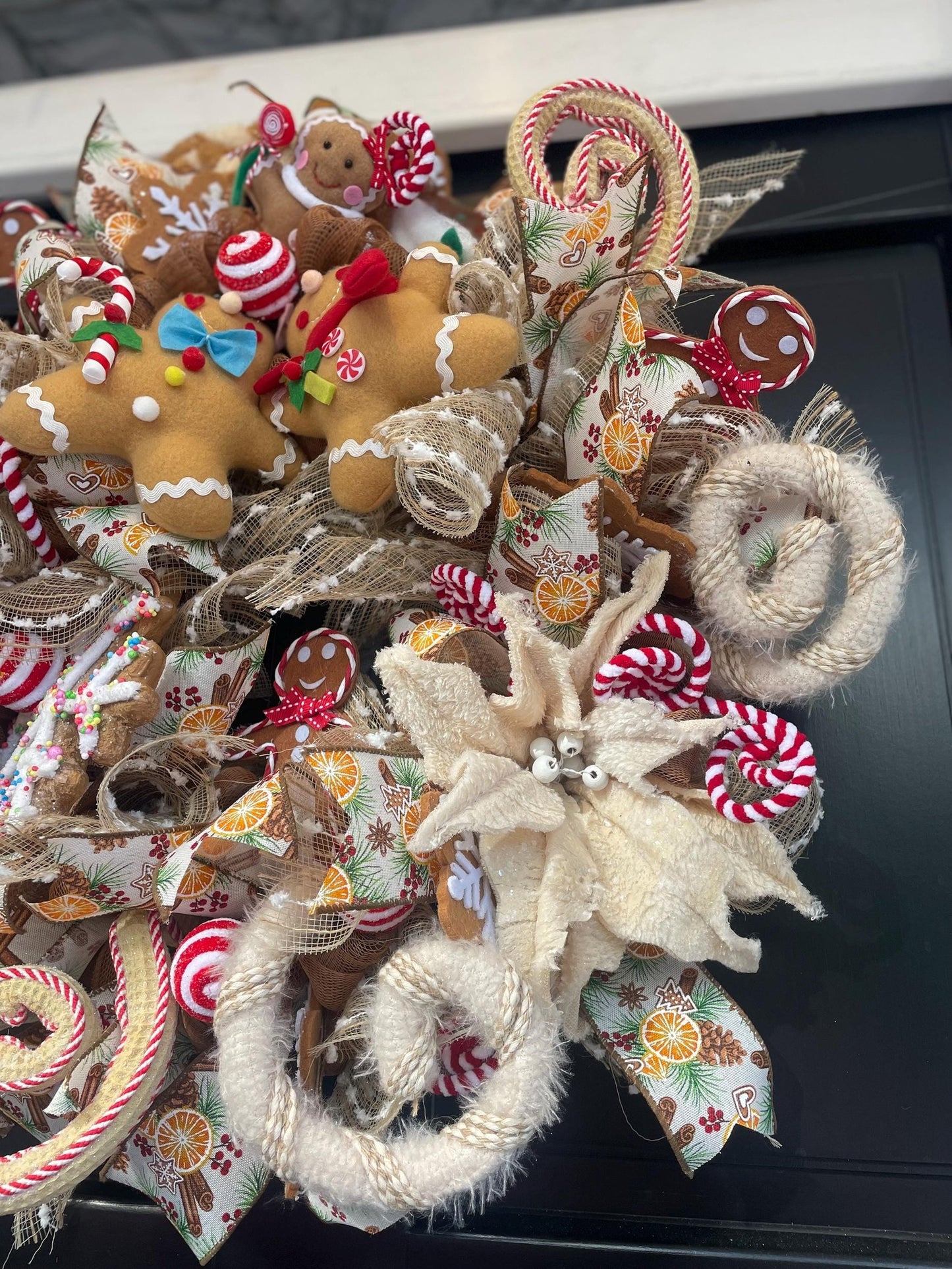 Gingerbread luxury Christmas Front Door Wreath Traditional Elegant Porch Holiday House Home Decor Decoration Winter Swag Designer Unique
