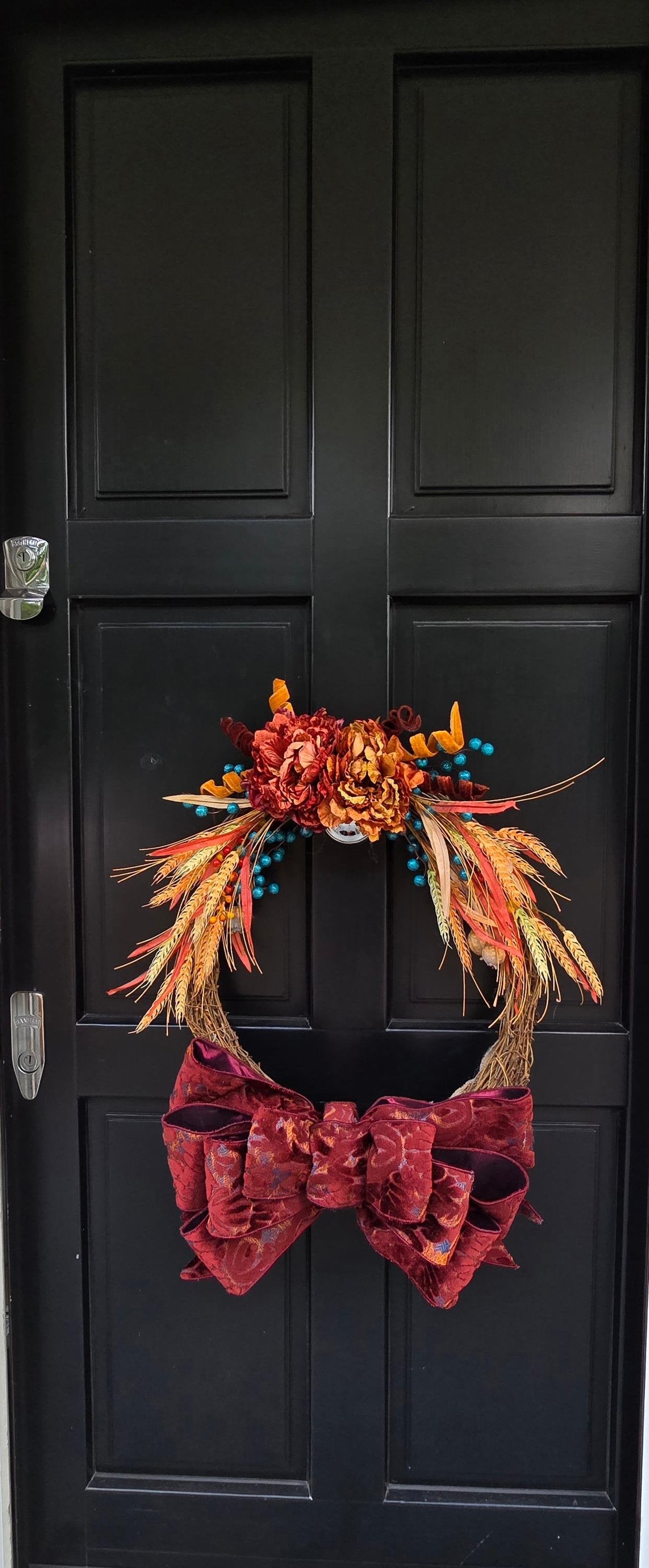 Orange Teal Autumn Fall Orange Harvest Front Door Wreath Luxury Rustic Wall Porch Hanger House Home Decor Decorations Thanksgiving Glam Boho
