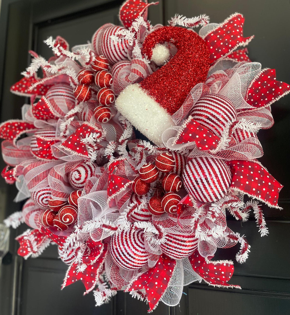 Luxury Santa Hat Christmas Wreath | Red & White Front Door Wreath | 50cm (20")