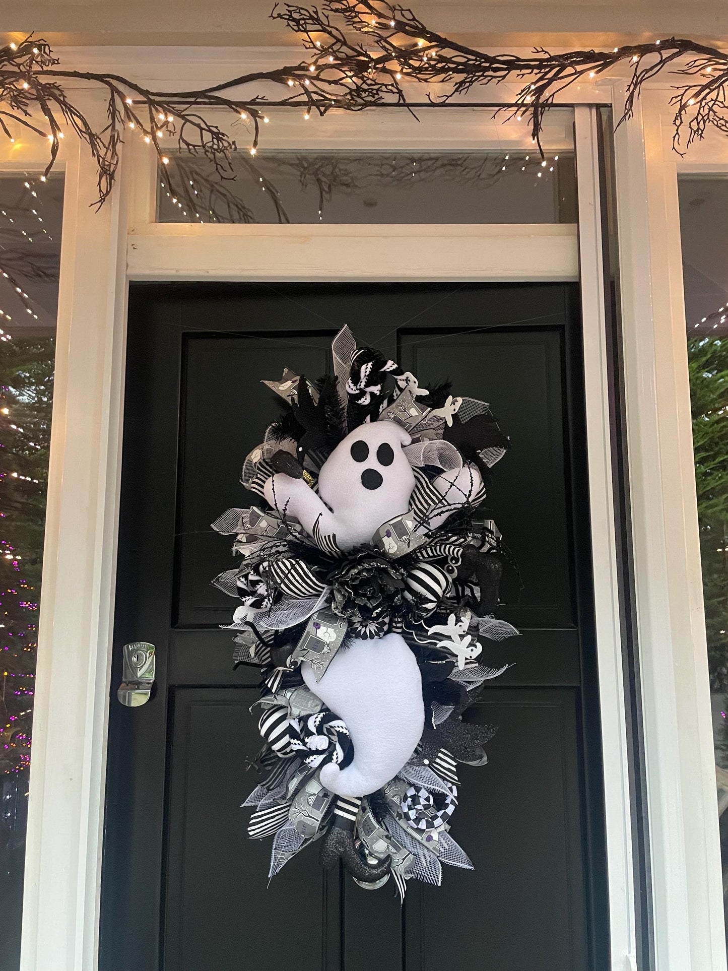 XL Ghost Fall Halloween Front Door Wreath Luxury Teardrop Rustic Wall Porch Hanger House Home Decor Decorations Spooky Ghoul Glam Boho