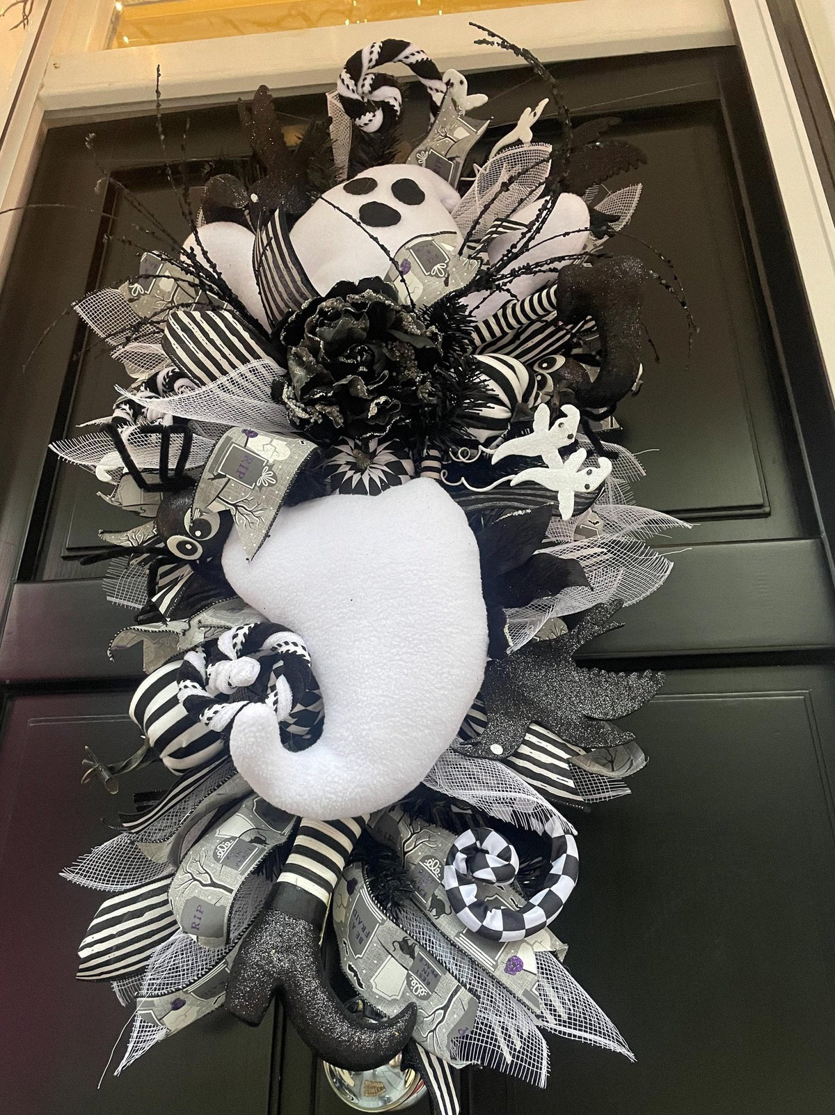 XL Ghost Fall Halloween Front Door Wreath Luxury Teardrop Rustic Wall Porch Hanger House Home Decor Decorations Spooky Ghoul Glam Boho