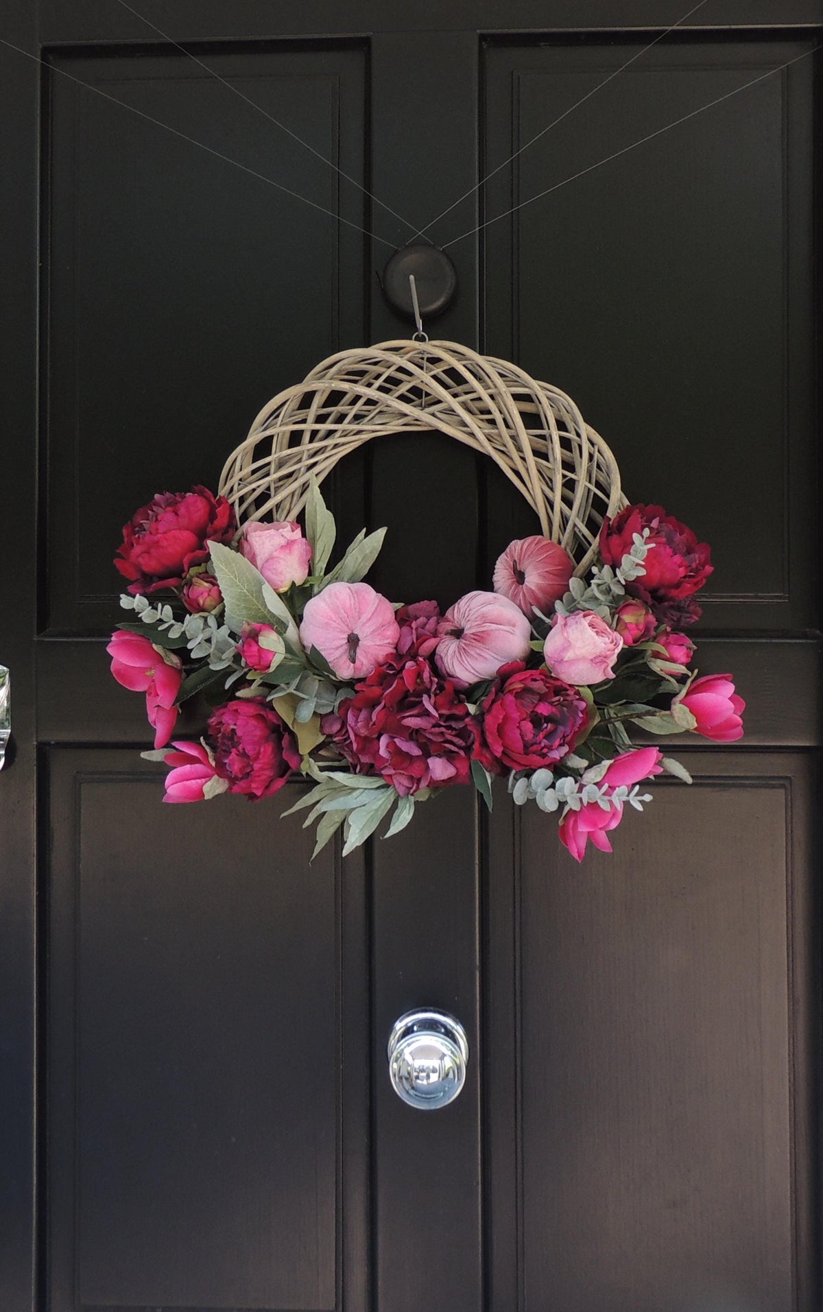 Fuchsia Autumn Wreath, Pink Pumpkin Front Door Wreath, Luxury Fall Decor, Peony Wreath, Thanksgiving Wreath, Summer Wreath, Summer Wreath