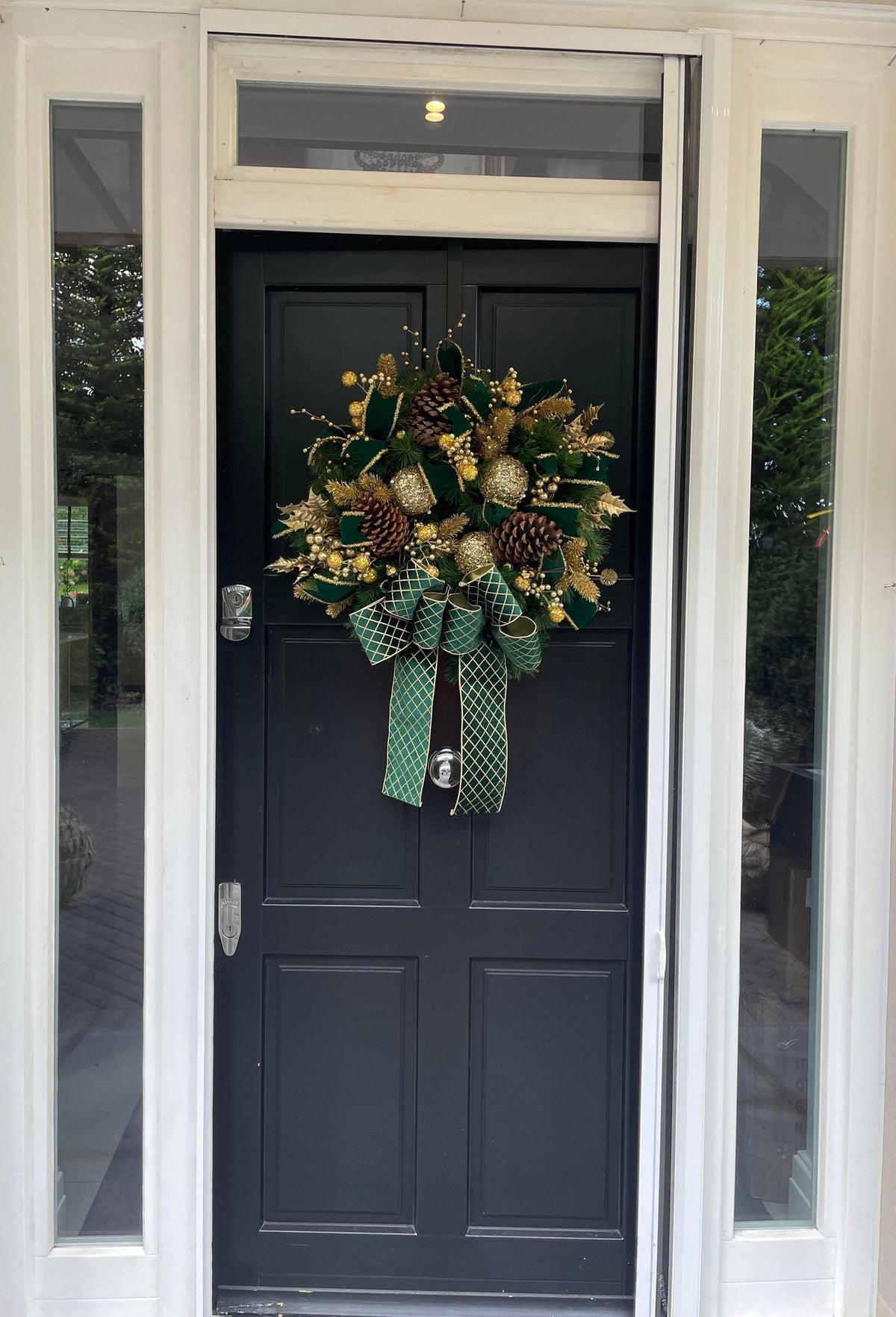 Luxury Emerald Green & Gold Christmas Wreath | Designer Velvet Bow Front Door Wreath | 60cm (24")