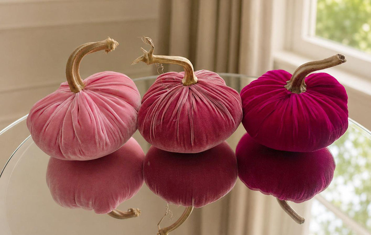 SET 3 X-SMALL Candy Dusty Fuchsia Pink Silk Velvet Pumpkins, Cozy Home Decor, Fall Wedding, Thanksgiving, Seasonal Modern Decor