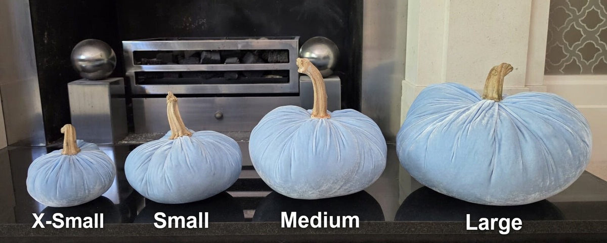 Set of 4 Silk Velvet Pumpkins – X-Small, Small, Medium & Large | 100% Wool Filled with Real Stems