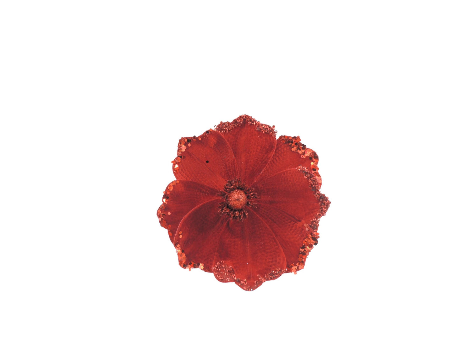 Glamour Girlz Set of 3 Red Velvet Sequin Flower Christmas Tree Floral Magnolia Flower Pick Stem Ornament Xmas Decor Garland Wreath Decoration Accent Holiday Arrangement